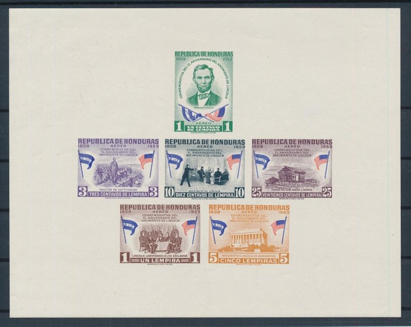 [104837] Honduras 1959 Abraham Lincoln flags Imperf. Sheet MNH
