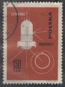 Poland 1183 (used) 1.50z space: Vostok I, org red & gray (1963)