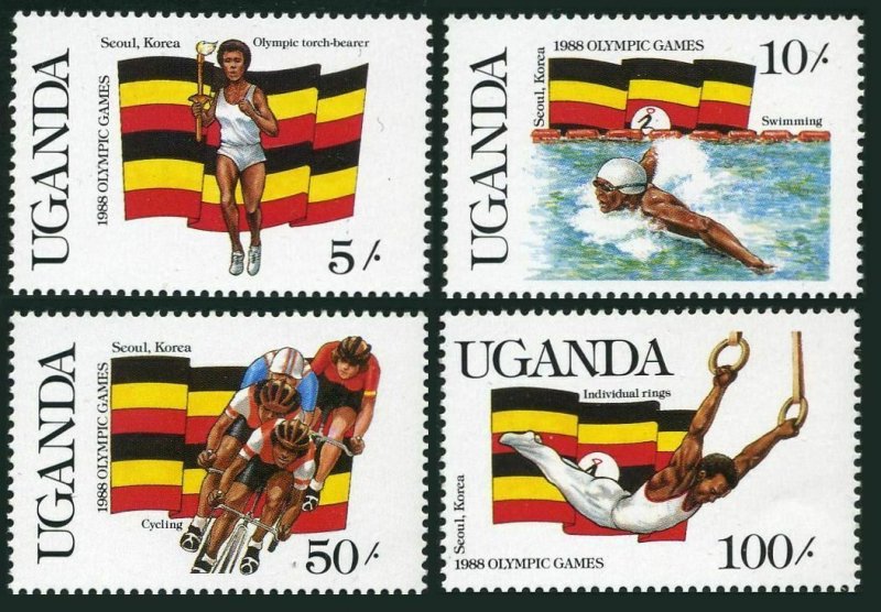 Uganda 554-557,558,MNH.Michel 534-537,Bl.70. Olympics Seoul-1988.Swimming,Boxing