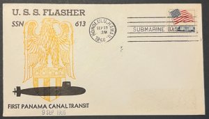 USS FLASHER SSN-613 FIRST PANAMA CANAL TRANSIT SEP 1966 NAVY CACHET