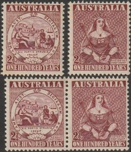 Australia 1950 Sc#228-229a Centenary of 1st Adhesive Stamp, Set of 3 MNH-VF.