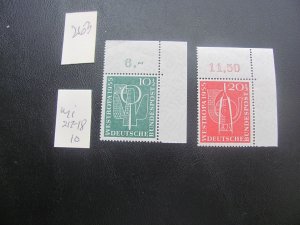 GERMANY 1955 MNH MI. 217-218 CORNER MARGIN  SET XF (263) ALL MARGIN #s OR CM