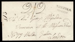 BRITISH VIRGIN ISLANDS 1820 PRESTAMP Letter to LONDON 2/2 rate TORTOLA Handstamp