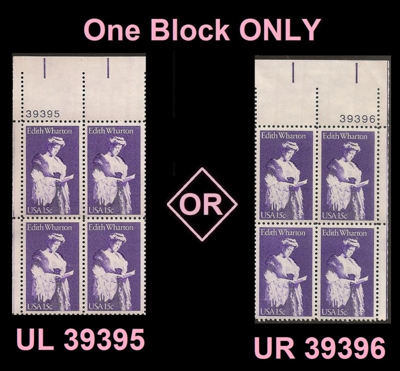 US 1832 Edith Wharton 15c plate block MNH 1980