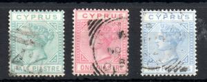 Cyprus 1881 Die 1 CC fine used set SG#11-13 WS13479