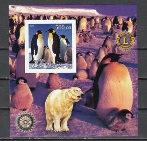 Turkmenistan, 2001 Russian Local. Penguins, IMPERF s/sheet. Rotary Logo.