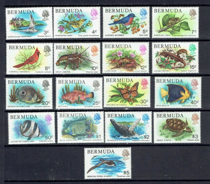 BERMUDA - 1978 BIRDS AND FISH DEFINITIVES - SCOTT 363 TO 379 - MNH