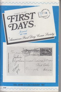 1981 First Days Journal July/August USA Only.
