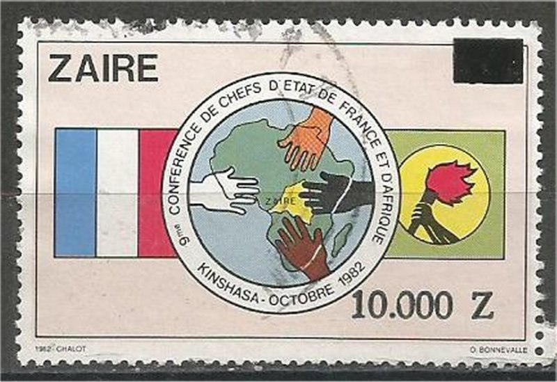 ZAIRE, 1991 used 10,000z on 1z  Surcharged. Scott 1351