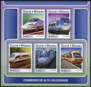 GUINEA BISSAU  2017 HIGH SPEED TRAINS  SHEET MINT NEVER HINGED
