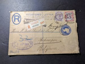 1901 England Registered Letter Cover London to Antwerp Belgium