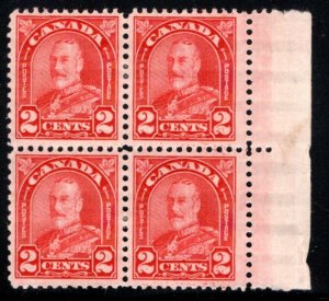 Scott 165, Die I, 2c deep red, Arch issue, MH, F/VF, Block of 4, with selvedge