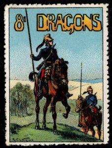1914 WW One France Delandre Poster Stamp 8th Dragons Cavalry MNH