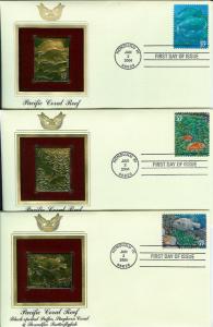 Pacific Coral Reef SET OF 10 22k GOLD FDCs Hawaii Fish Eels Shells + Text Cards!