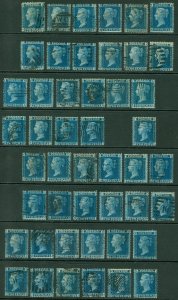 SG 45. 1858-77. 2d blue plate 9. Used almost complete plate reconstruction...