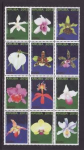 Aruba-Sc#411- id5-unused NH set-Flowers-Orchids-2012-