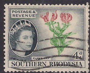 Southern Rhodesia 1953 QE2 4d Flame Lily used SG 82 ( D1404 )