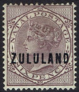 ZULULAND 1893 QV NATAL 6D OVERPRINTED