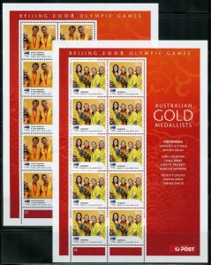 AUSTRALIA 2008 GOLD MEDAL WINNERS set of 14 MINIATURE SHEETS OF 10 EACH  MINT NH