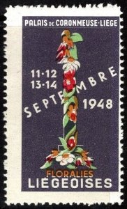 1948 Belgium Poster Stamp Liège Flower Show Coronmeuse Palace Liège