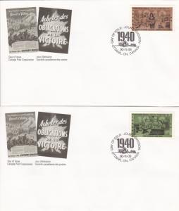 Canada # 1298-1301, World War II Events of 1940, First Day Covers