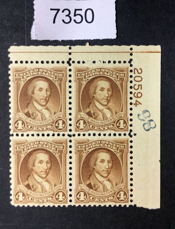 MOMEN: US STAMPS  #709 MINT OG NH XF  PLATE BLOCK LOT #7350
