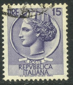 ITALY 1955-58 15L ITALIA Coin Issue Sc 679 VFU