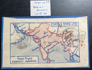 1932 Madras India Airmail First Flight cover FFC To Bombay Philatelic Club