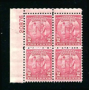 717 Arbor Day 2¢ VF MNH Plate Block 1932