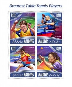 Maldives - 2014 Table Tennis Players - 4 Stamp Sheet - 13E-173