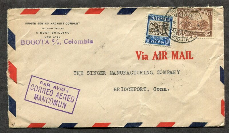 p144 - COLOMBIA 1933 Mancomun Airmail Cover to USA