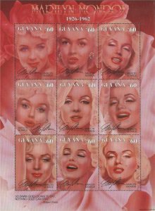 Guyana - 1995 Actress Marilyn Monroe - 9 Stamp Sheet - Scott #3020