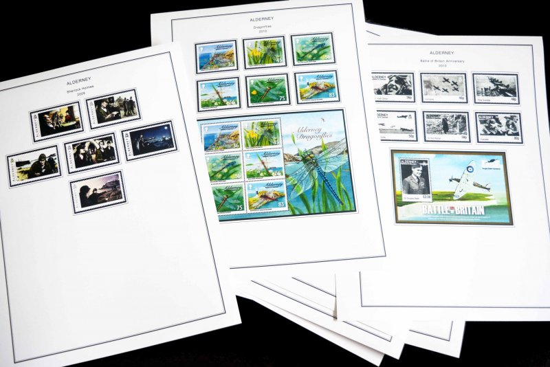 COLOR PRINTED ALDERNEY 1983-2018 STAMP ALBUM PAGES (80 illustrated pages)