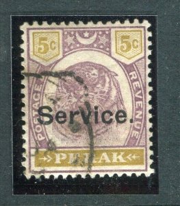 MALAYA; 1890s classic Perak Tiger issue SERVICE Optd. on used 5c. value