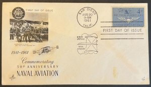 NAVAL AVIATION #1185 AUG 20 1961 SAN DIEGO CA FIRST DAY COVER (FDC) BX5