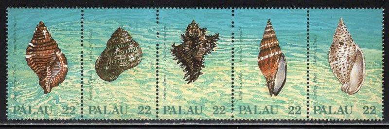 Palau # 150-54 (154a) ~ Strip of 5 ~ Shells ~ Mint, NH