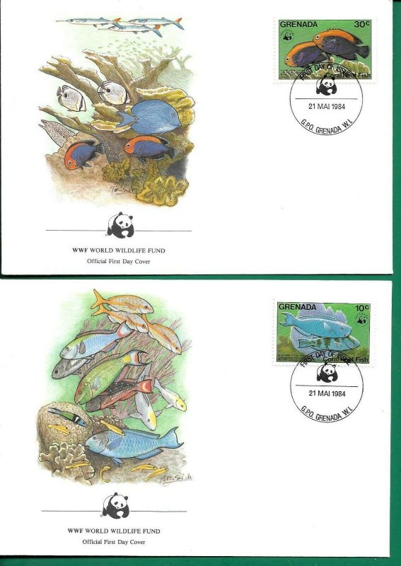 1984   GRENADA  -  WWF - CORAL REEF FISH  - SET OF 4 FIRST DAY COVERS