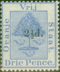 Orange Free State 1892 2d on 3d Ultramarine SG67 Fine Mtd Mint