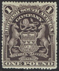 RHODESIA 1898 ARMS £1 PERF 13½ - 15½