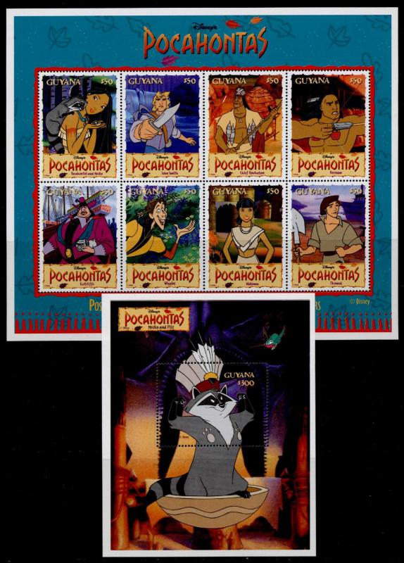 Guyana 2950-1 MNH Disney, Pocahontas, Racoon, Ship, Dog