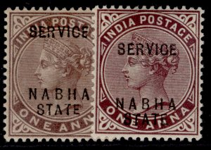 INDIAN STATES - Nabha GV SG O7 + O8, 1a SHADE VARIETIES, M MINT.