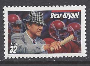 3148 Catalog # Bear  Bryant 32 cent Single Stamp U  of Alabama football Coach