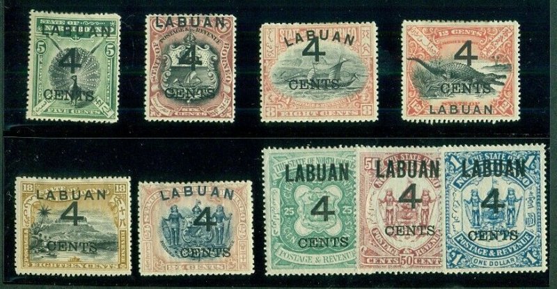 LABUAN #87-95, Complete Ovpt set, og, hinged, VF, Scott $351.25