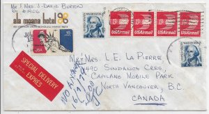 Honolulu, Hi to Vancouver British Colombia 1974 Airmail Special Delivery (52455)