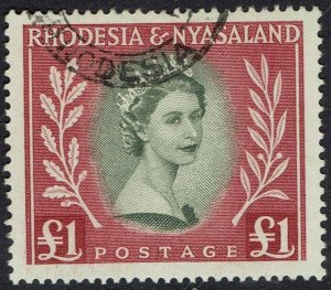 RHODESIA AND NYASALAND 1954 QEII £1 USED