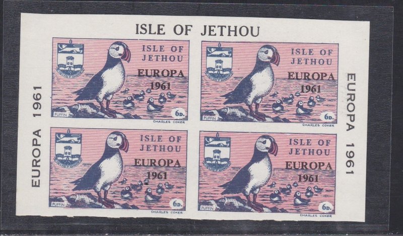 Isle of Jethou, Europa 1961, Puffin Stamps, Block of Four, Hinged.