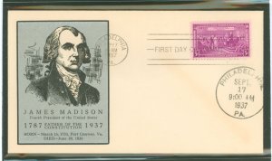 US 798 1937 3c Constitution Sesquicentennial on an unaddressed first day cover with a Linprint cachet.