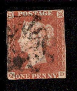 Great Britain #3 Penny Red Imperf Used Lettered QD USD10.00