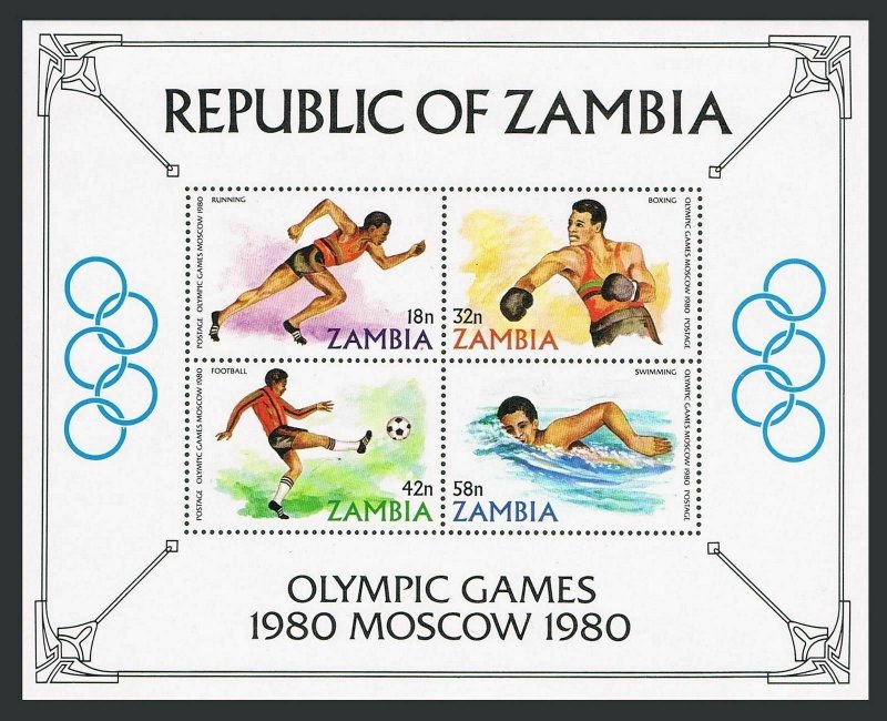 Zambia 216-219,219a,MNH.Michel 225-228,Bl.9. Olympics Moscow-1980.Boxing,Soccer, 