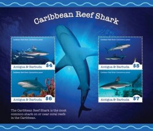 Antigua 2020 - Reef Sharks - Marine Life - Sheet of 4 Stamps - Scott #3584 - MNH